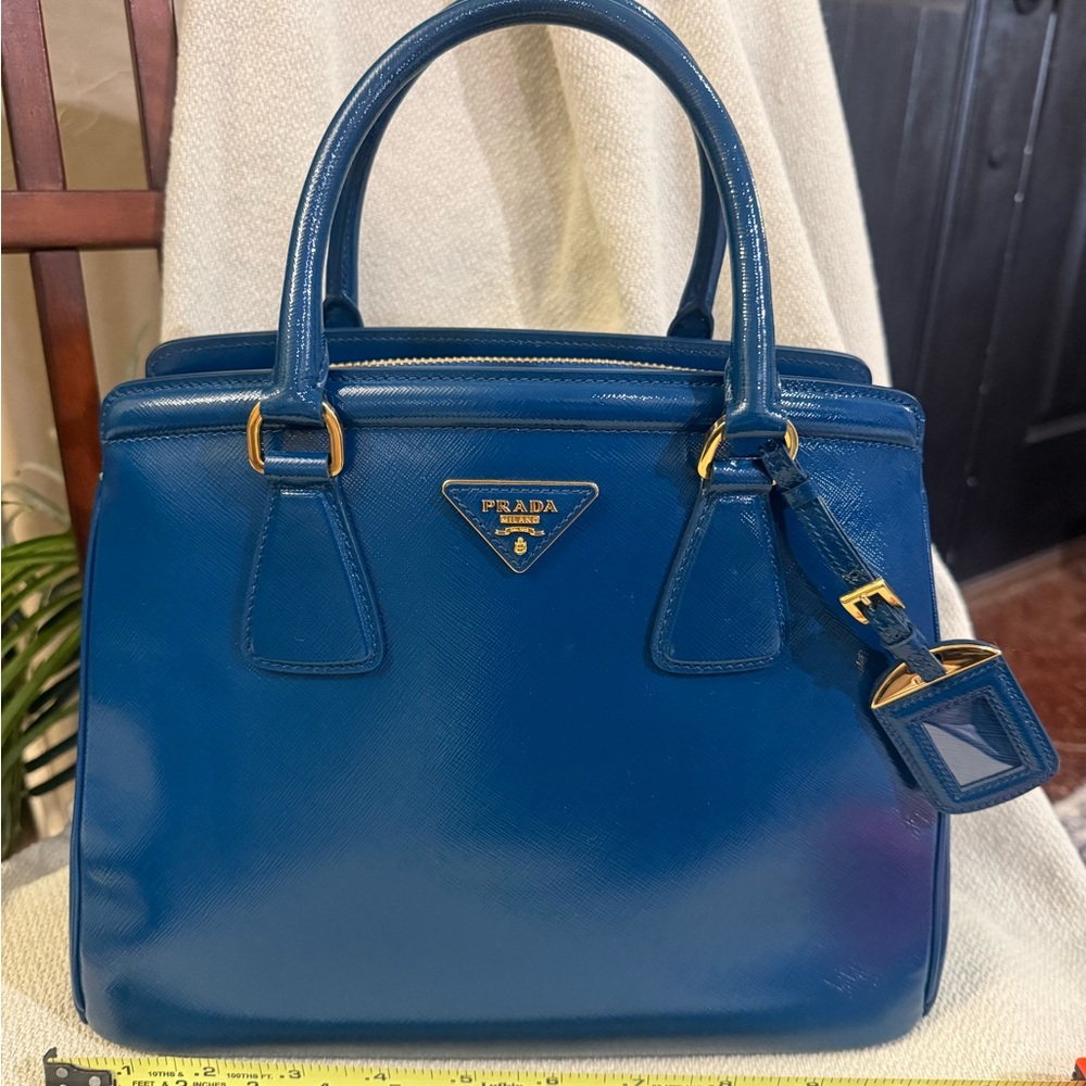 Prada Saffiano Vernice Cobalto Large Sachel/Tote with Original Card. Excellent!